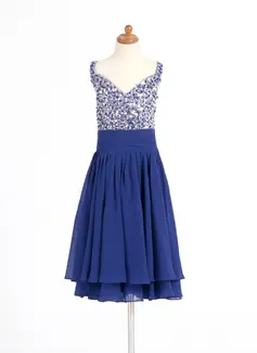 A-Line/Principessa A cuore Al ginocchio Chiffon Abito cerimonia bambini con Increspature Perline A paillette (010014263)