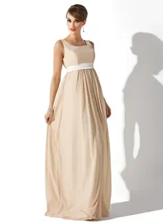 Empire Square Neckline Floor-Length Chiffon Charmeuse Maternity Bridesmaid Dress With Sash (045004409)