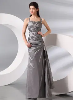 Sheath Halter Floor-Length Taffeta Evening Dress With Ruffle Beading (017014001)