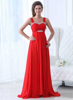 Império Coração Cauda vassoura Chiffon Vestido de festa com Pregueado Bordado (017017358)