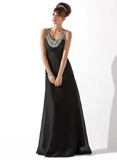 Empire Scoop Neck Floor-Length Chiffon Evening Dress With Ruffle Beading (017013792)