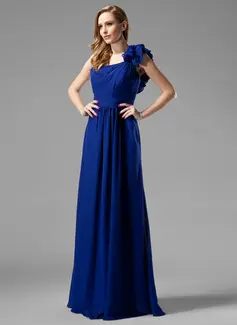 Vestidos princesa/ Formato A Um ombro Vestidos longo Chifon Vestido de madrinha com Pregueado (007004153)