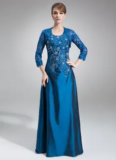 A-Line/Princess Scoop Neck Floor-Length Taffeta Mother of the Bride Dress With Lace Beading Sequins (008005995)