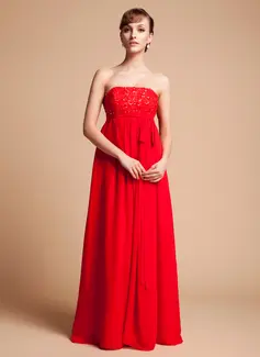 Empire Strapless Floor-Length Chiffon Maternity Bridesmaid Dress With Lace Beading Sequins (045004383)