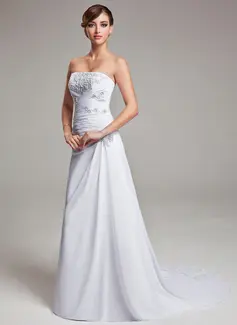 Corte A/Princesa Sin tirantes Cola corte Chifón Vestidos de novia con Volantes encaje (002004166)
