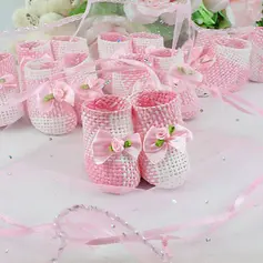 Pink And White Woven Favor Holder With Bow (Set of 12) (050024062)