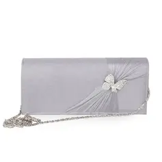 Silver gray Silk With Rhinestone Party/ Evening Handbags/ Clutches (012010424)