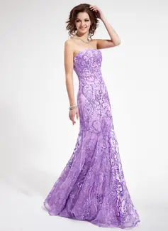Sheath Strapless Floor-Length Organza Prom Dress With Lace Beading Sequins (018006410)