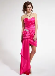 Tubo Coração Assimétrico Tafetá Vestido de baile com Pregueado Renda Beading (018019120)