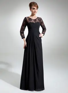 A-Line/Principessa Tondo Al pavimento Chiffon Abiti per la madre della sposa con Increspature Pizzo (008006103)