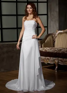 Corte A/Princesa Sin tirantes Cola corte Gasa Vestido de novia con Volantes Bordado Lentejuelas (002012068)