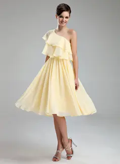 A-Line/Princess One-Shoulder Knee-Length Chiffon Bridesmaid Dress With Ruffle (007019617)