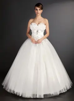 Ball-Gown Sweetheart Floor-Length Satin Tulle Wedding Dress With Lace Beadwork Sequins (002015490)