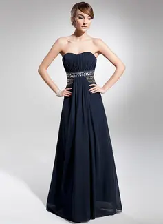 A-Line/Princess Sweetheart Floor-Length Chiffon Evening Dress With Ruffle Beading (017014676)