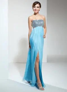 Sheath Sweetheart Floor-Length Chiffon Prom Dress With Ruffle Beading (018022452)