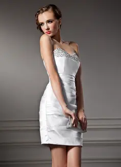 Sheath Sweetheart Short/Mini Satin Cocktail Dress With Ruffle Beading (016008623)