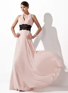 A-Line/Princess Halter Floor-Length Chiffon Evening Dress With Ruffle Lace (017021127)