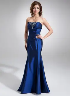 Sereia Sem alça Vestidos longo Tafetá Vestido de madrinha com Pregueado Beading (007001061)