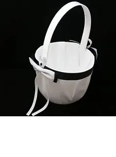 semplice bianco e nero ragazza cesto floreale in satin(102018042)