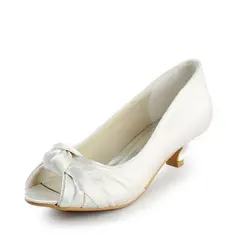 Satin Low Heel Peep Toe Wedding Shoes With Bowknot (047016504)