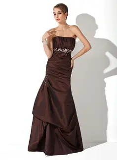 Tubino Senza spalline Al pavimento Taffeta Abito da damigella con Increspature Perline (007001034)