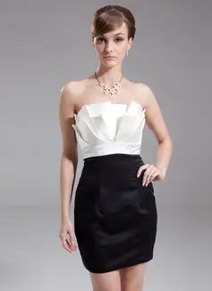 Sheath Scalloped Neck Short/Mini Satin Cocktail Dress With Ruffle (008016283)