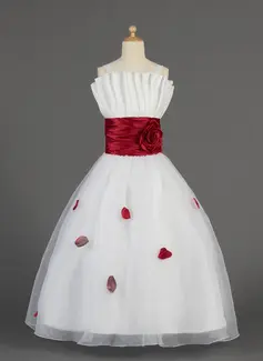 A-Lijn/Prinses Scallop Neck Vloerlengte Organza Satijnzijde Bloemenmeisjes Jurk met Roes Sash Bloem(En) (010014631)