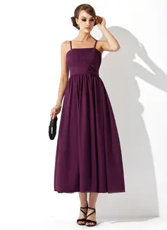 Empire Tea-Length Chiffon Maternity Bridesmaid Dress With Ruffle Flower(s) (045004419)