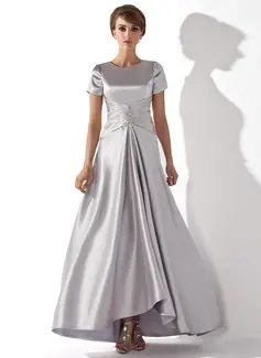 A-Line/Princess Scoop Neck Asymmetrical Charmeuse Mother of the Bride Dress With Ruffle Beading (008013774)