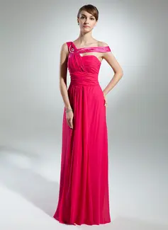 A-Line/Princess Off-the-Shoulder Watteau Train Chiffon Charmeuse Prom Dress With Ruffle Beading (018015333)