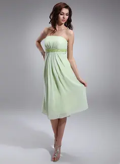 Empire Strapless Knee-Length Chiffon Charmeuse Maternity Bridesmaid Dress With Ruffle Beading (045022463)