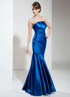 Corte sirena Escote ondulado Hasta el suelo Charmeuse Vestidos de noche con Volantes (017002646)