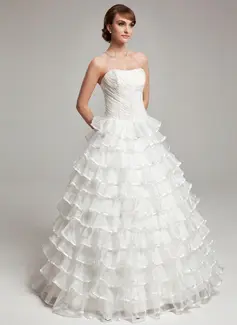Palloncino A cuore Al pavimento Organza Charmeuse Abito per matrimonio con Increspature Perline (002017564)