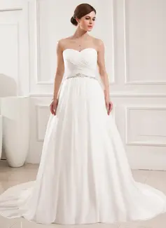 Palloncino A cuore Coda a strascico corto Chiffon Abiti per matrimonio con Increspature Perline (002019533)