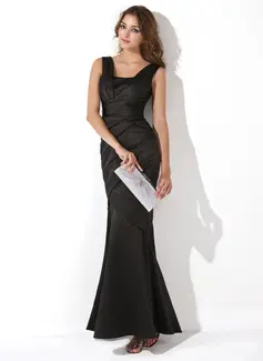 Mermaid Square Necklin Floor-Length Satin Evening Dress With Ruffle (017013724)