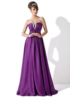 Império Coração Vestidos longo Tecido de seda Vestidos de festa com Pregueado Bordado (017013795)