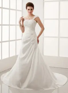 Corte A/Princesa Cola capilla Tafetán Vestidos de novia con Volantes encaje Bordado (002011974)