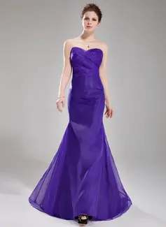 Sereia Coração Cauda vassoura Organza Vestidos de madrinha com Pregueado (007019653)