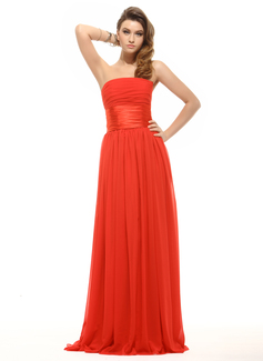 Empire Strapless Floor-Length Chiffon Charmeuse Holiday Dress With Ruffle (020016066)