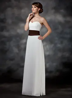 Nauwaansluitend Sweetheart Vloerlengte Chiffon Satijnzijde Bruidsmeisjes Jurk met Roes Sash (007001740)