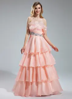 Vestidos princesa/ Formato A Decote recortado Vestidos longo Organza Vestido de baile com Bordado (018019465)