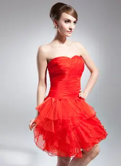 A-Line/Princess Sweetheart Knee-Length Organza Cocktail Dress With Ruffle (016015001)