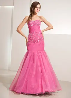 Mermaid Sweetheart Floor-Length Organza Prom Dress With Beading (018022450)