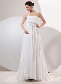 Empire-Linie Herzausschnitt Pinsel-Schleppe Chiffon Brautkleid mit Rüschen (002014042)