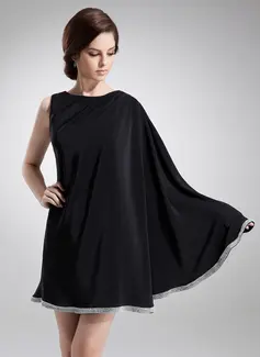 A-Line/Princess Scoop Neck Short/Mini Chiffon Cocktail Dress With Beading (016008528)