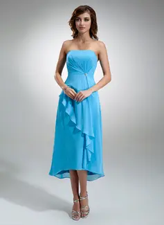 Vestidos princesa/ Formato A Sem alça Assimétrico Chifon Vestido de madrinha com Pregueado Pino flor crystal (007004987)