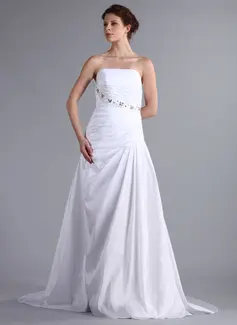 A-Line/Principessa Senza spalline Coda a strascico cappella Taffeta Abito per matrimonio con Increspature Perline (002026259)