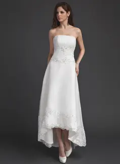 A-Line/Principessa Senza spalline Asimmetrico raso Tulle Abito per matrimonio con Increspature Pizzo Perline Paillettes (002011491)