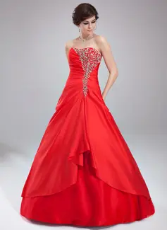 Ball-Gown Sweetheart Floor-Length Taffeta Tulle Quinceanera Dress With Ruffle Beading (021004571)