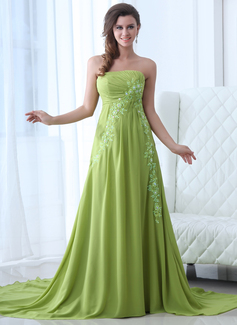 Vestidos princesa/ Formato A Sem alça Cauda corte Tecido de seda Vestidos de festa com Pregueado Renda (017017354)
